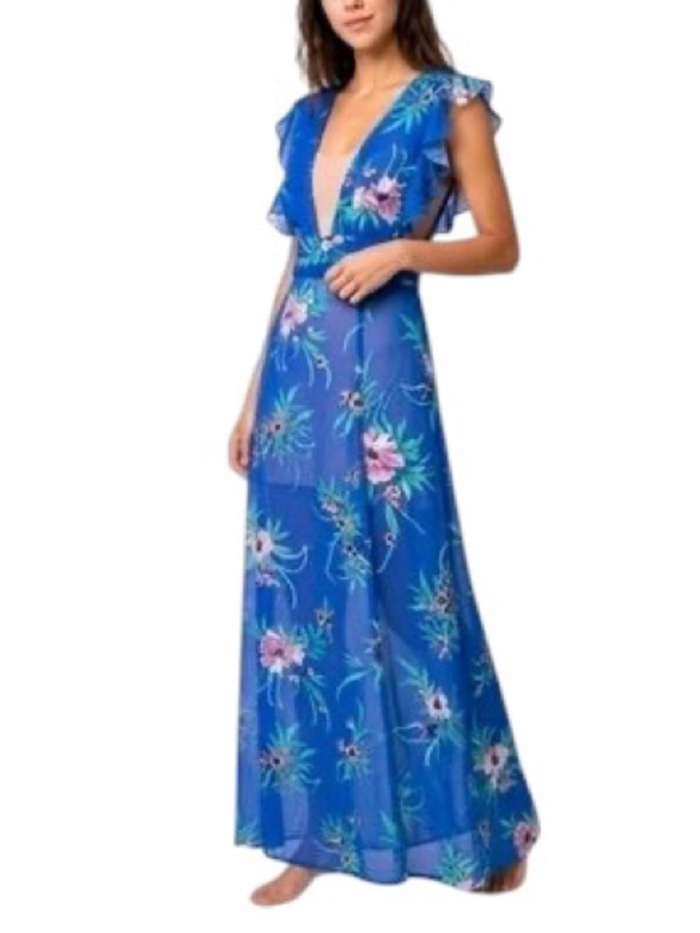 This America & Beyond floral maxi swim coverup dress size small